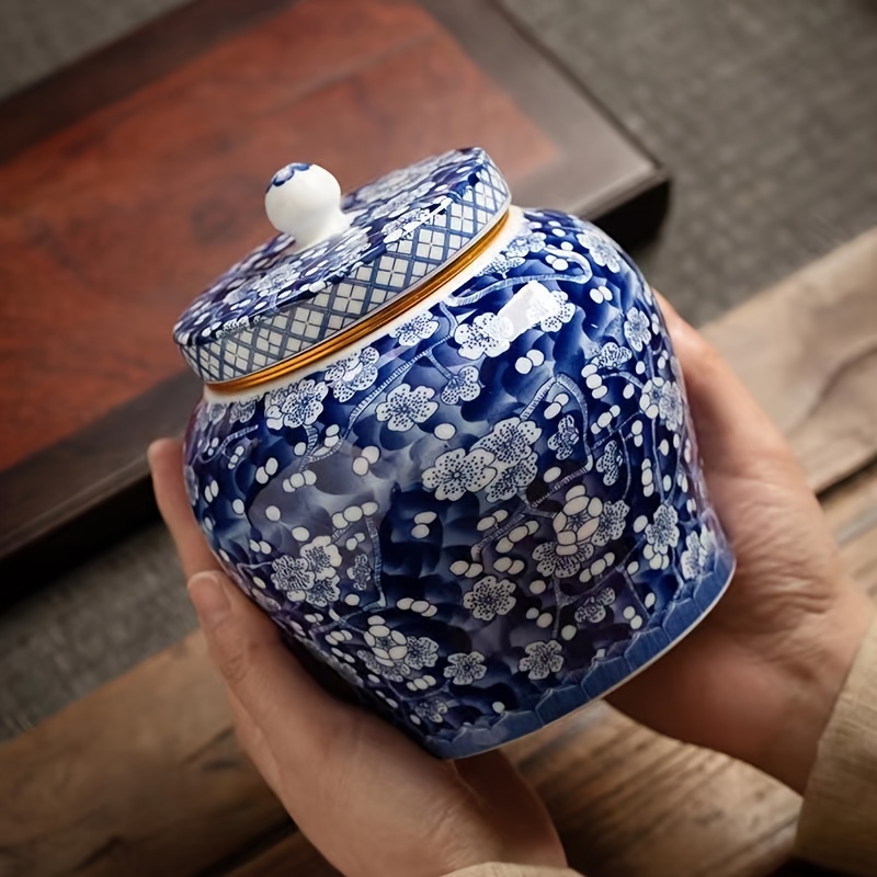 blau weißer keramik teedose aluminiumdeckel eine emaille