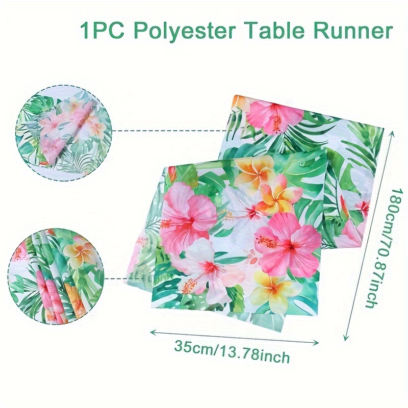 Image of 1pc Table Runner, Hawaiian Floral Leaves Summer Table Runner, Summer Palm Leaves Floral Table Runner For Dining Table Seasonal Farmhouse Party, 13x70 Inch Dining Table Decoration For Home Party Decor