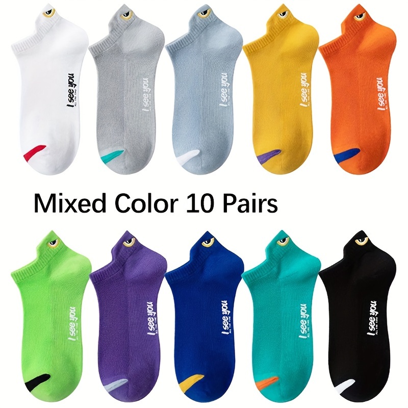 TEMU 10 Pairs Of Thin Cute Eyes Low Cut Ankle Socks, Odor & Absorption Socks, Wearing