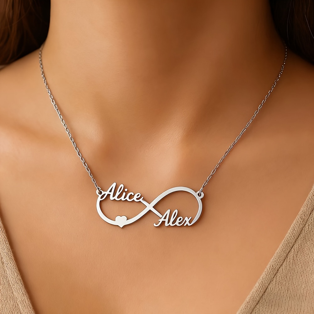 Couple's Heart-Shaped Personalized Name Necklace, 18K Gold Plated