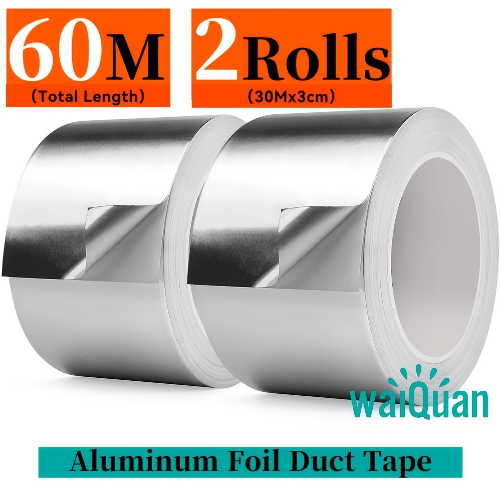 TEMU 2 Rolls Of Aluminum Foil Tape, Total Length 60 Meters, Width 3cm, Specifically Designed For Heavy-duty Use. This High-temperature Resistant