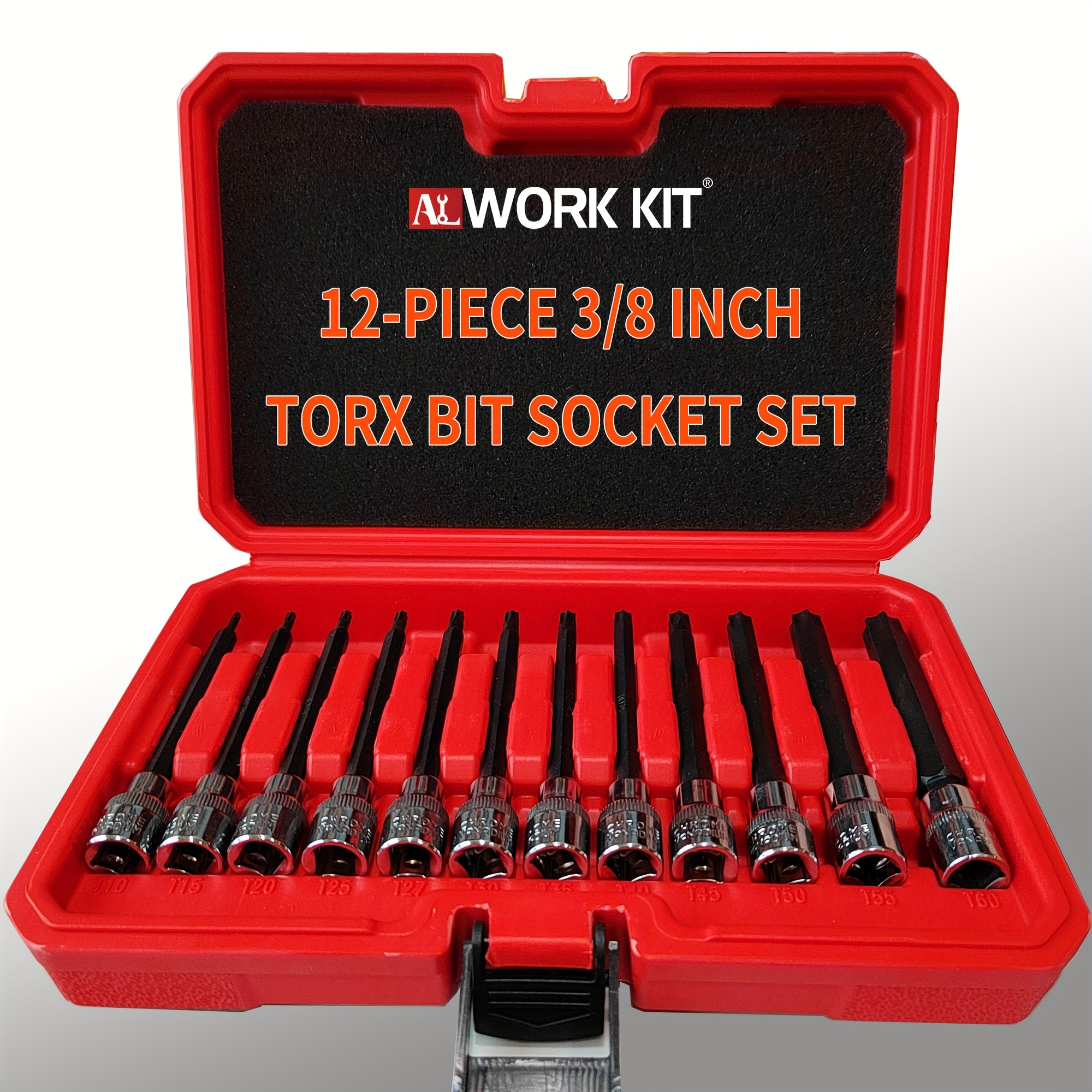 

Alworkkit 12-piece Torx Bit Socket Set, 3/8 Inch Drive Extra Long Star Bits, T10-t60 Size Range, Black Oxide Finish, Metal & Plastic Durable Construction, Hand Tool Kit With Storage Case