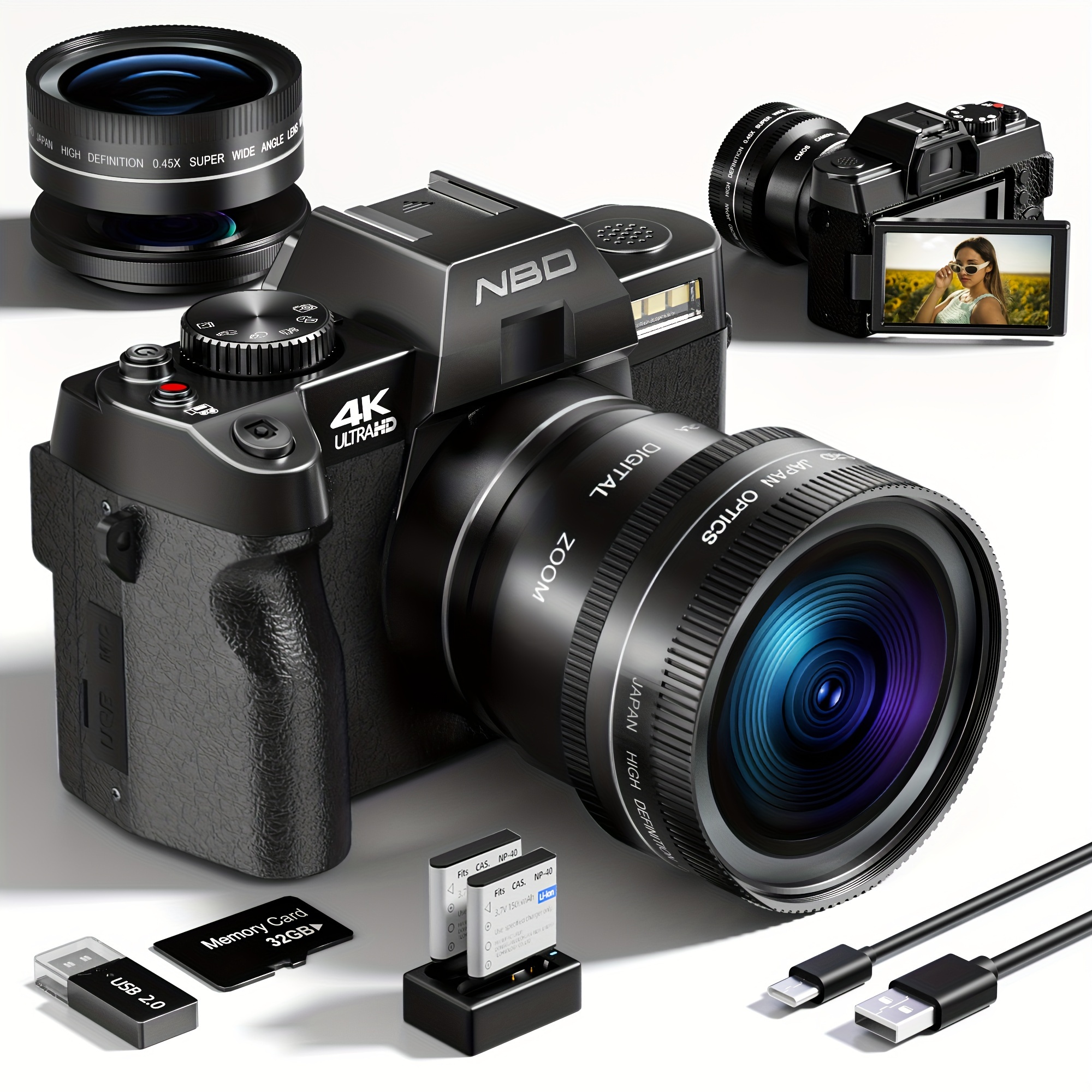 

Nbd Pro 4k Digital Cameras For Photography, 48mp/60fps Video Camera For Vlogging, Wifi & App Control Vlogging Camera, Small Camera With 32gb Tf Card.wide-angle & Macro Lens