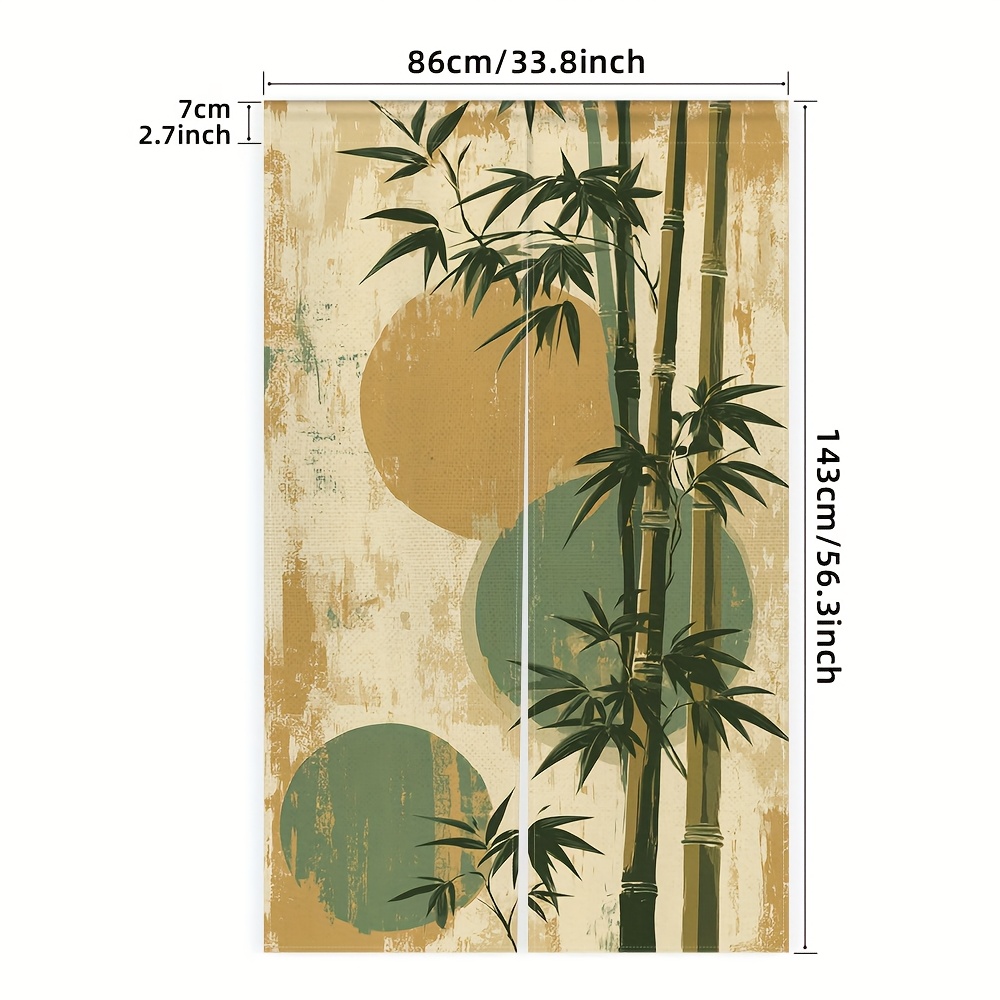 TEMU 1pc Of 2d Flag Kitchen Noren Curtains For Doorways, Made Of Polyester In A With A Rod Pocket, Showcasing An Of Bamboo Leaves, Ideal For