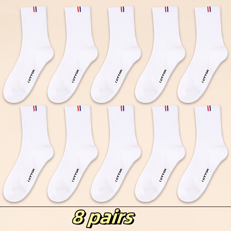 Image of 8 Pairs/mixed Pc Of Sporty Striped Socks Suitable For Everyday , Unisex Mid-calf Socks That Are Comfortable, Breathable, And Moisture-wicking For , Sweat-resistant