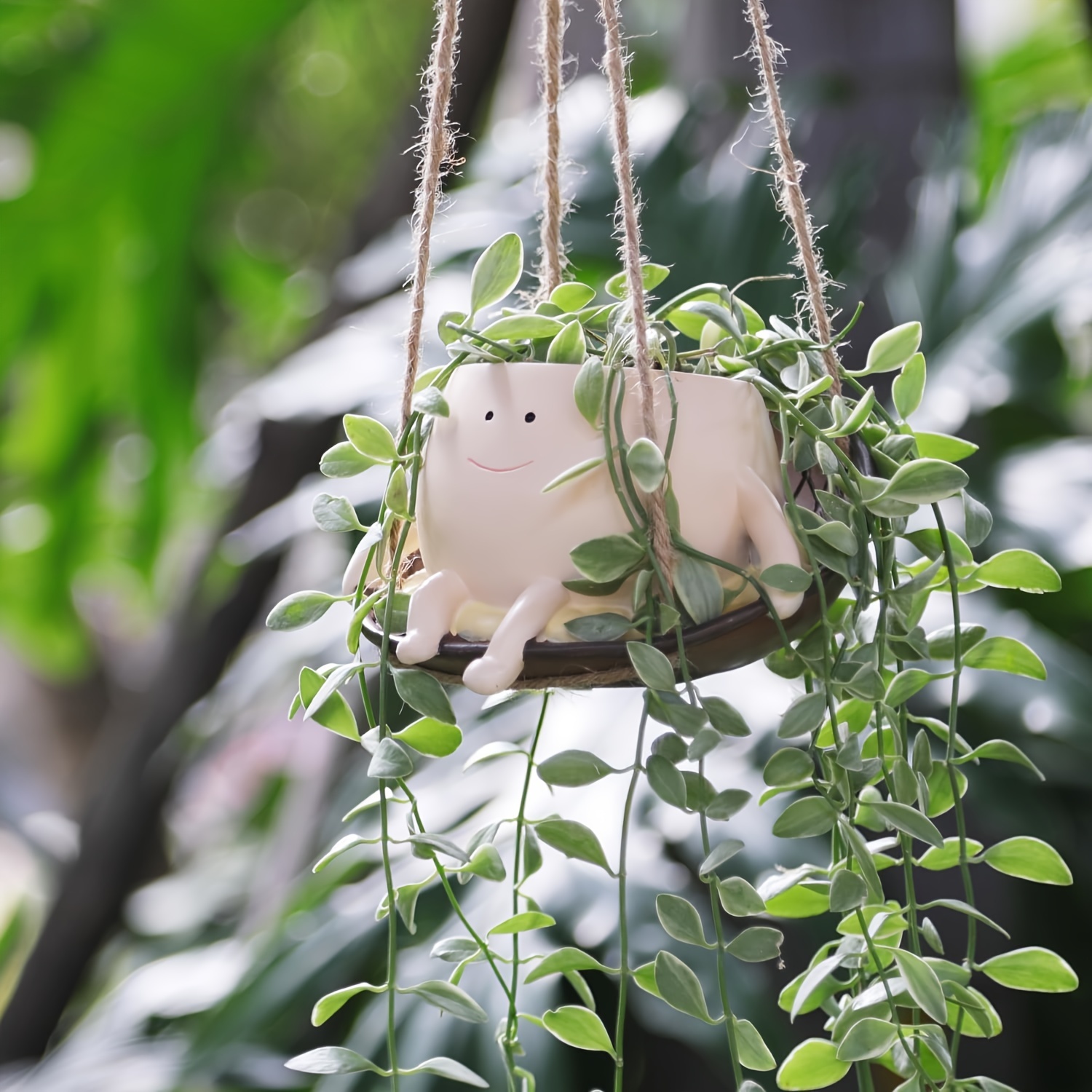 Pot De Fleurs Suspendu Avec Visage Pivotant - Joli Pot Résine Plantes Intérieur Extérieur Visage Souriant Succulentes