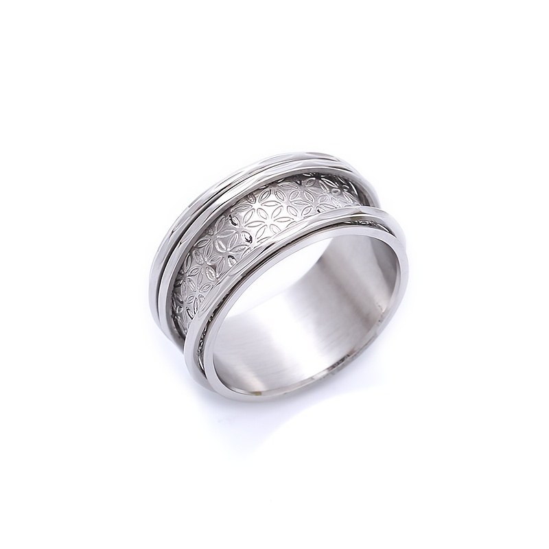 TEMU 1pc Bague large rotative en acier inoxydable avec motif floral créatif, cercle rhombique, convient aux hommes et aux femmes, amis, vêtement