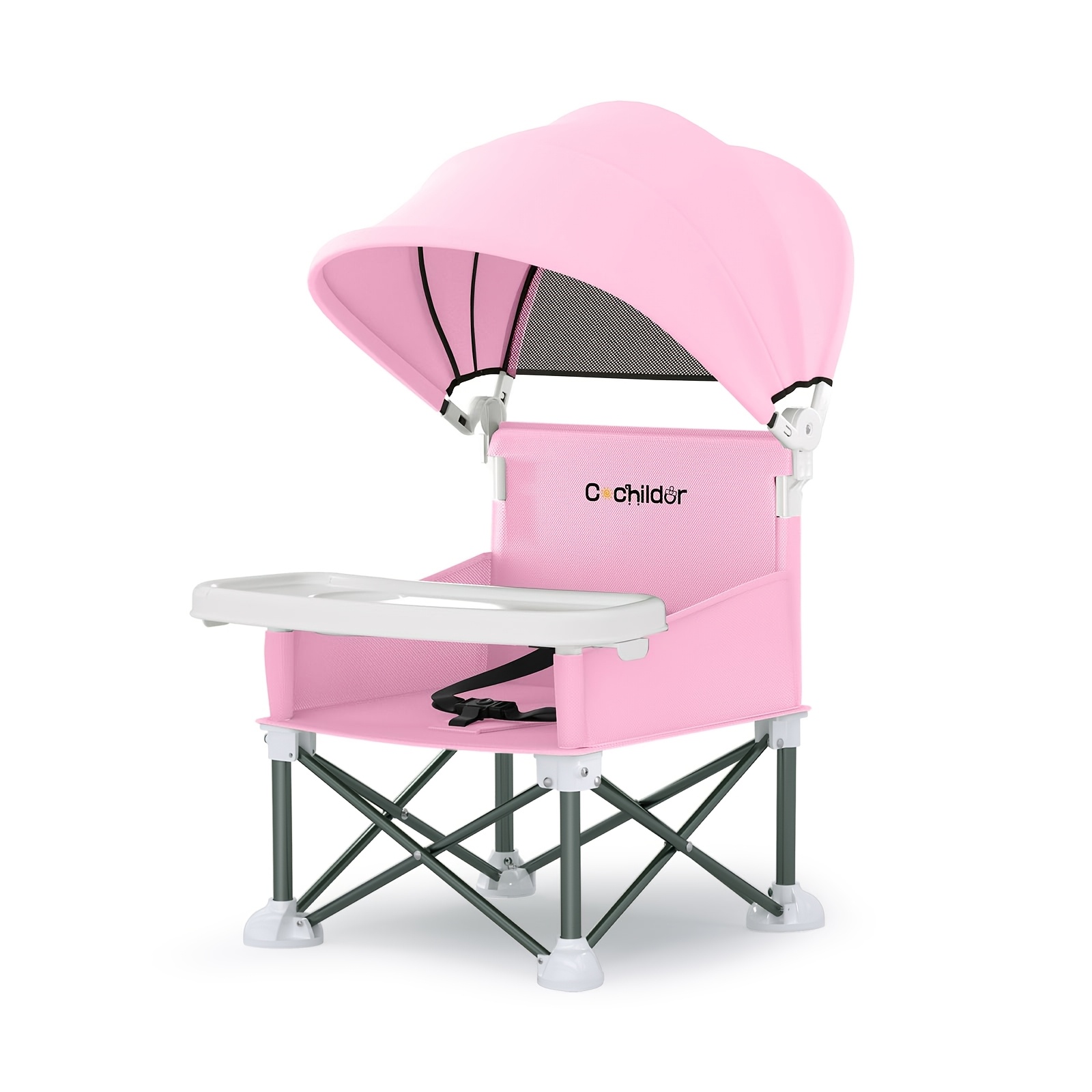 Image of Cochildor Portable Children' Chair, Easy Clean Toddler Booster Seat, Detachable Plate Baby Feeding Seat With Safety Belt, Metal Frame For Stability, Green