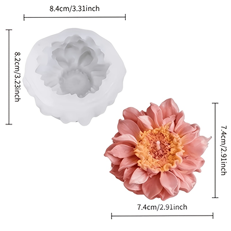 TEMU A Small, Compact Dahlia Silicone Mold. Made Of Soft, Reusable Silicone For Easy Demolding. Perfect For Art Candles, Handmade Soaps, Resin