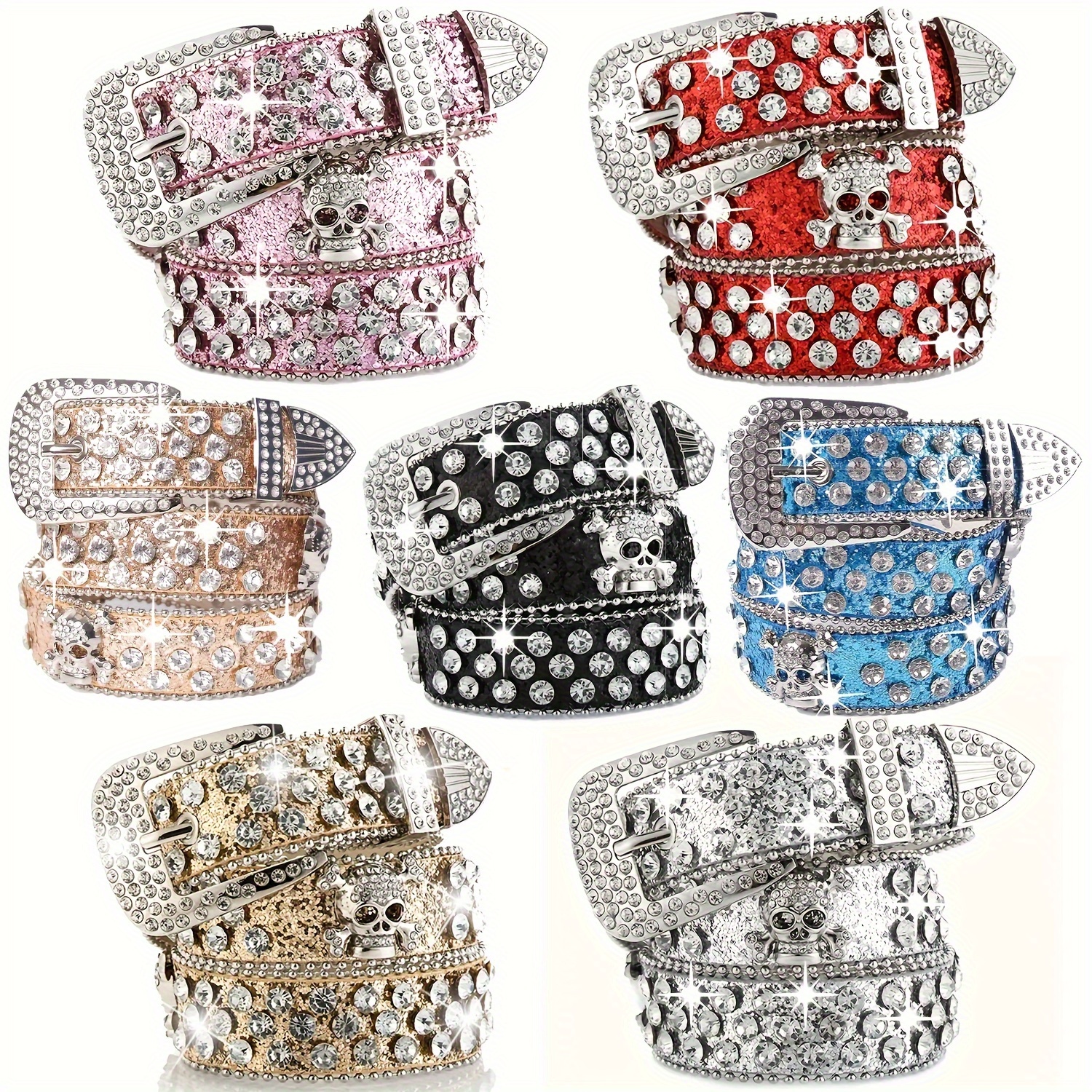 

Stylish Rhinestone Western Cowgirl Style Y2k Belt Sparking Pu Leather Bb Belts Jeans Dress Accessories For Women