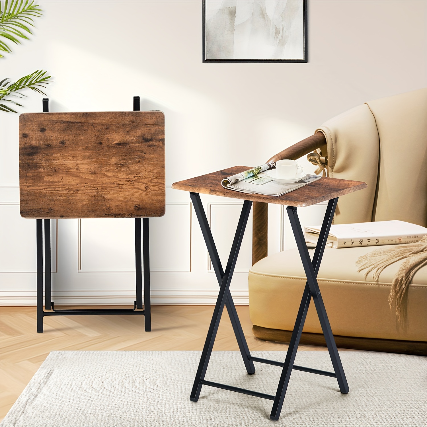 HOOBRO Folding TV Tray Table, TV Trays For Eating Set Of 4 With Stand, Folding TV Dinner Tables For Small Space, Easy Assembly, Space Saving, Stable And Durable, Rustic Brown And Black BF20BZP401
