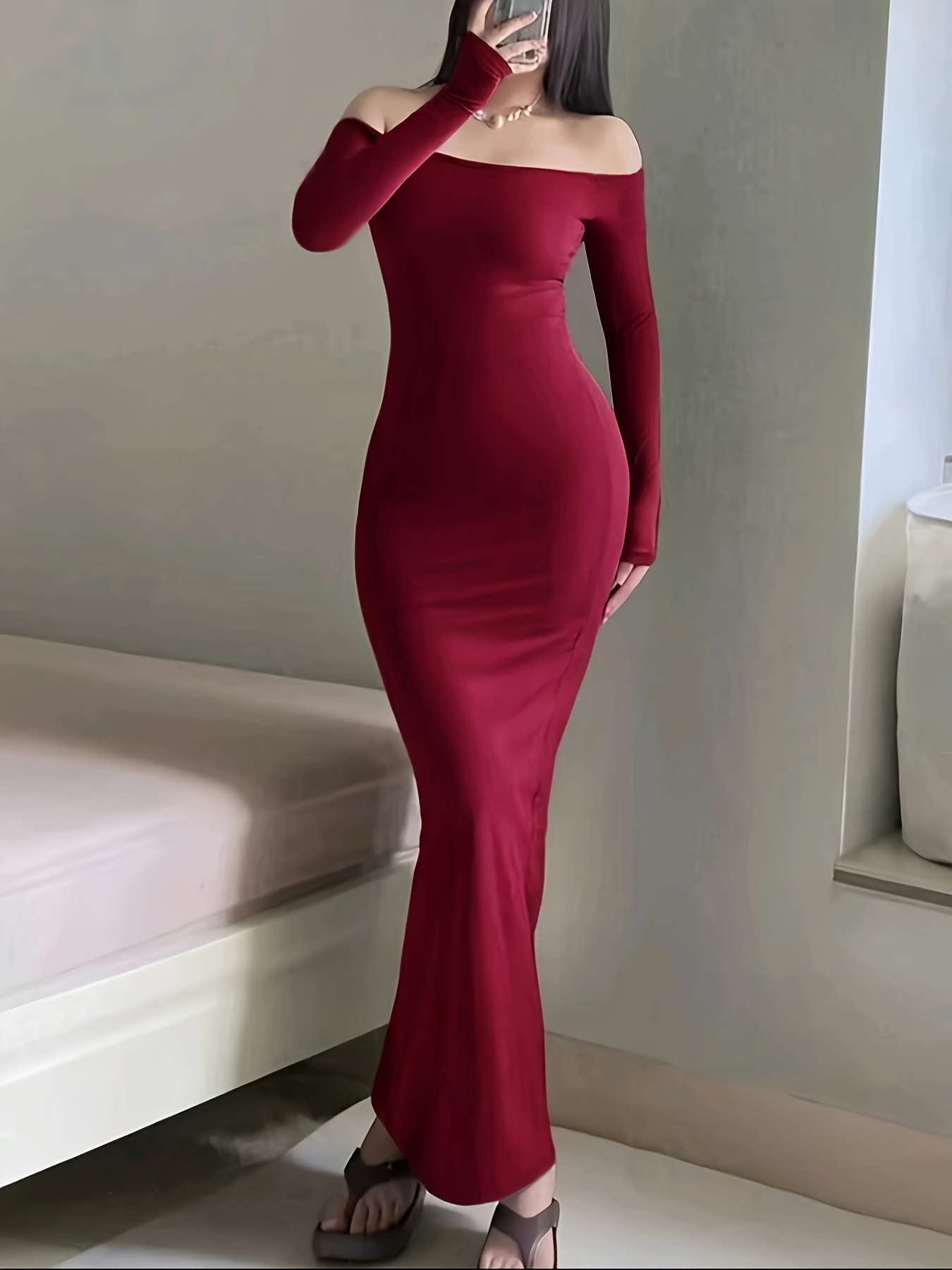 slim fit dress slacks SPANX® Red Ponte Long Sleeve Mini Dress