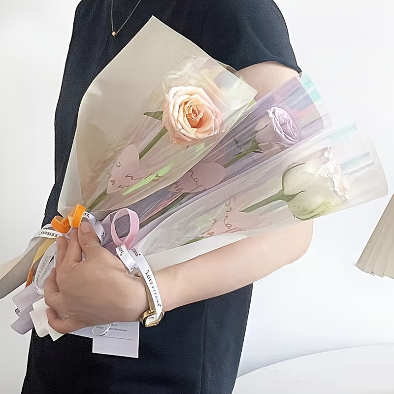 10pcs Single Rose Sleeves Flower Wrapping Bag Bouquet Packaging Bags Clear Cellophane Floral Wrappers For Valentine S Day