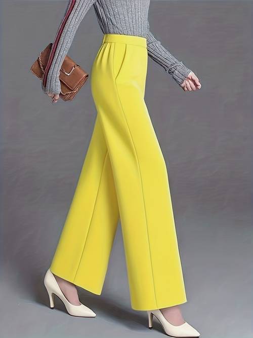 plus size elegant high waisted elastic waistband straight leg wide leg long pants for women 3d tailoring flattering loose fit solid color casual pants with slant pockets