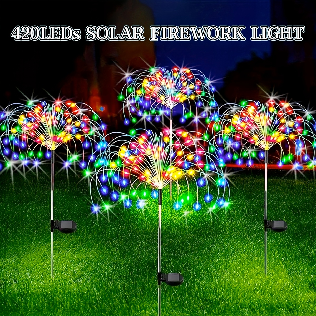 420led solar garden lights solar firework lights 8mode lighting solar lights outdoor intelligent light smart sensor switch for garden patio walkway pathway party wedding decorative 360 200 60led