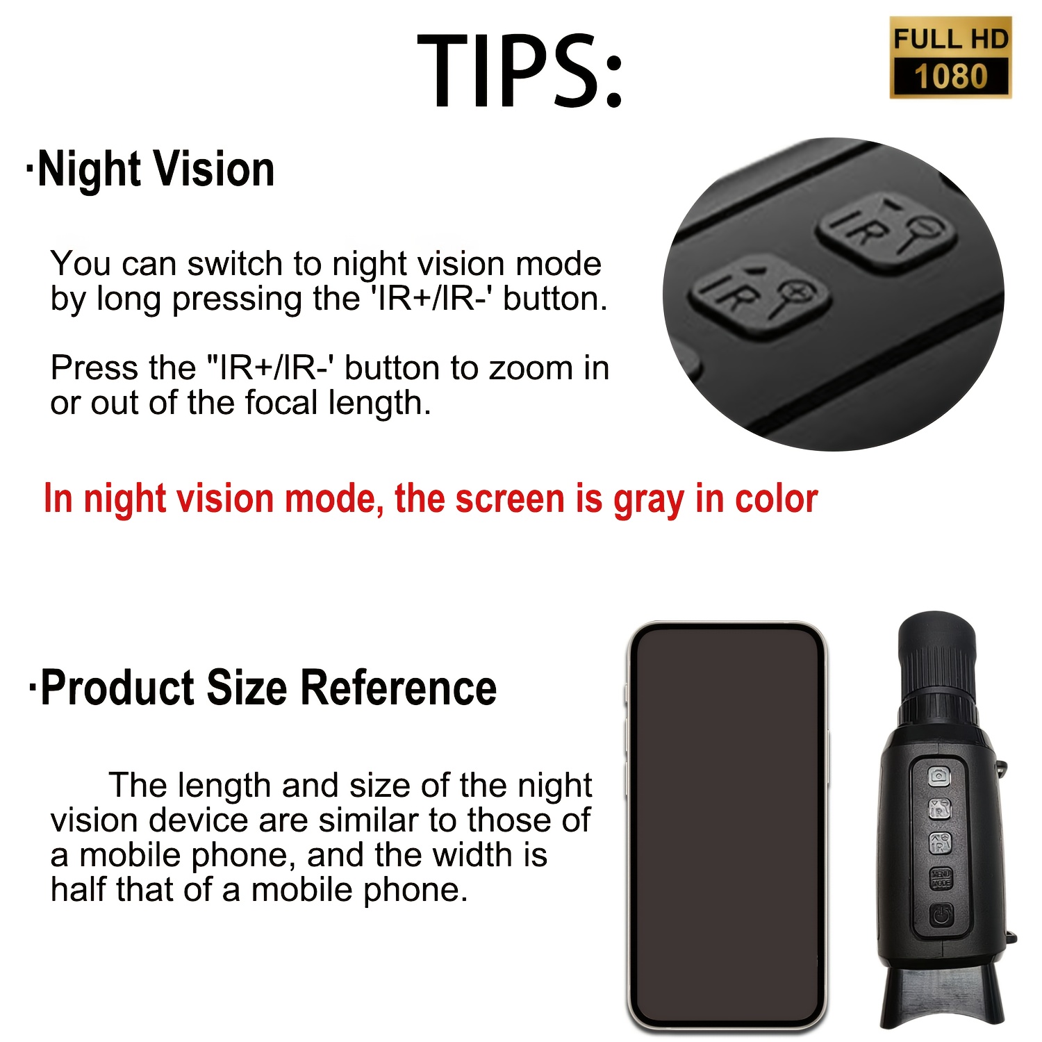 Monoculaire Vision Nocturne 1080P - Pour Aventuriers, Monoculaire Numérique Vision Nocturne, Alimenté par Batterie, Design Portable avec Batterie Rechargeable 1800mAh, Chargement USB, Idéal pour Surveillance Nocturne, Voyage, Exploration, Cadeau pour Halloween/Noël/Thanksgiving Détails du produit 5