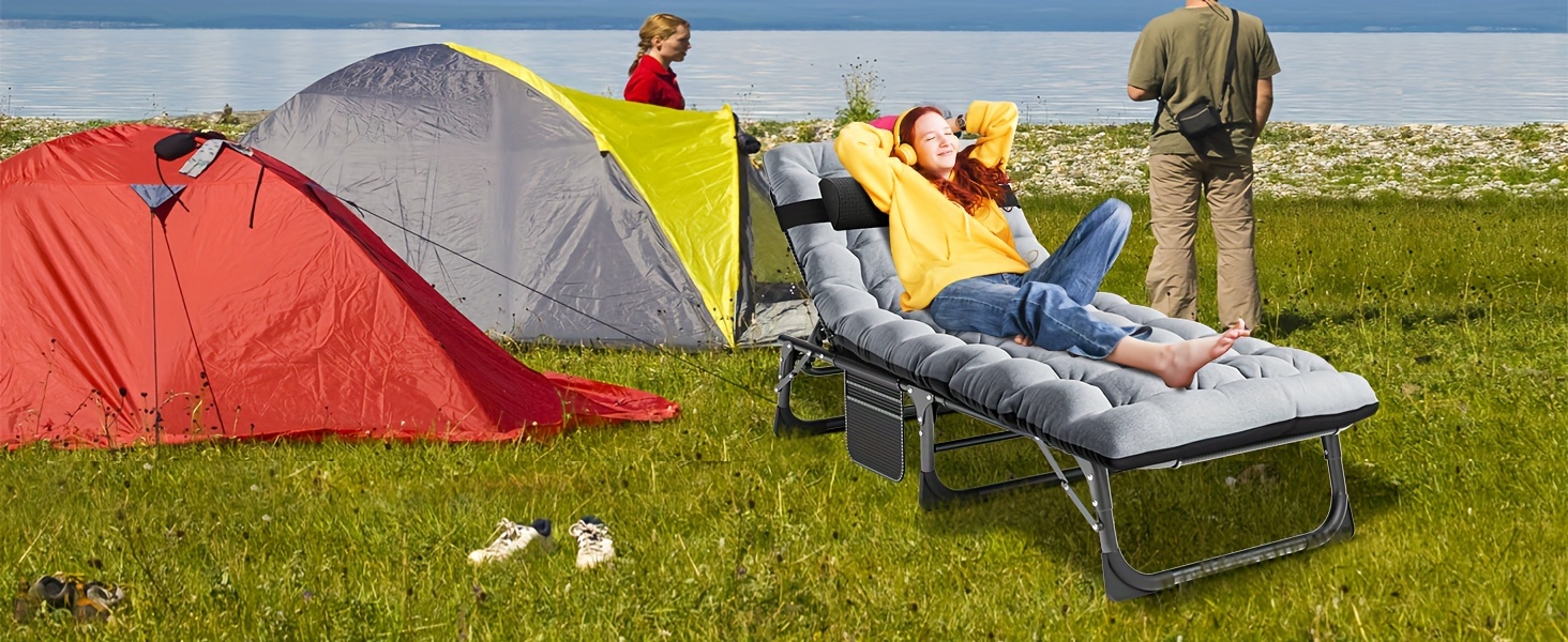 [Portable Folding Bed] Mophoto Sleeping Cots For Adults, 5-Position Folding Chaise Lounge Chairs Outdoor, Portable Folding Bed Cot Lounge Chair For Beach Lawn Camping Pool Sun Tanning