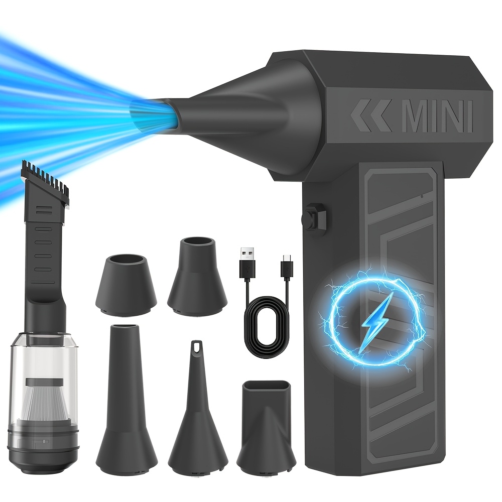 TEMU 90000prm/130000rpm 2in 1 Blower Fan+vacuum Cleaner Usb Charging Wireless Turbo Fan Cable 4 Levels Of Wind Speed Light And Portable For Car