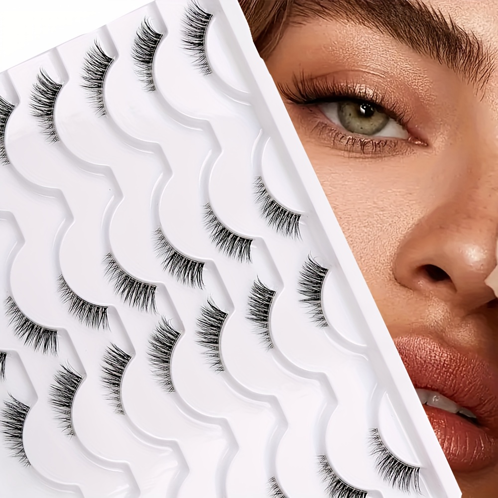 half false eyelashes with clear band wispy cat   natural short accent lashes     eyelashes 14 pairs pack Product details 0
