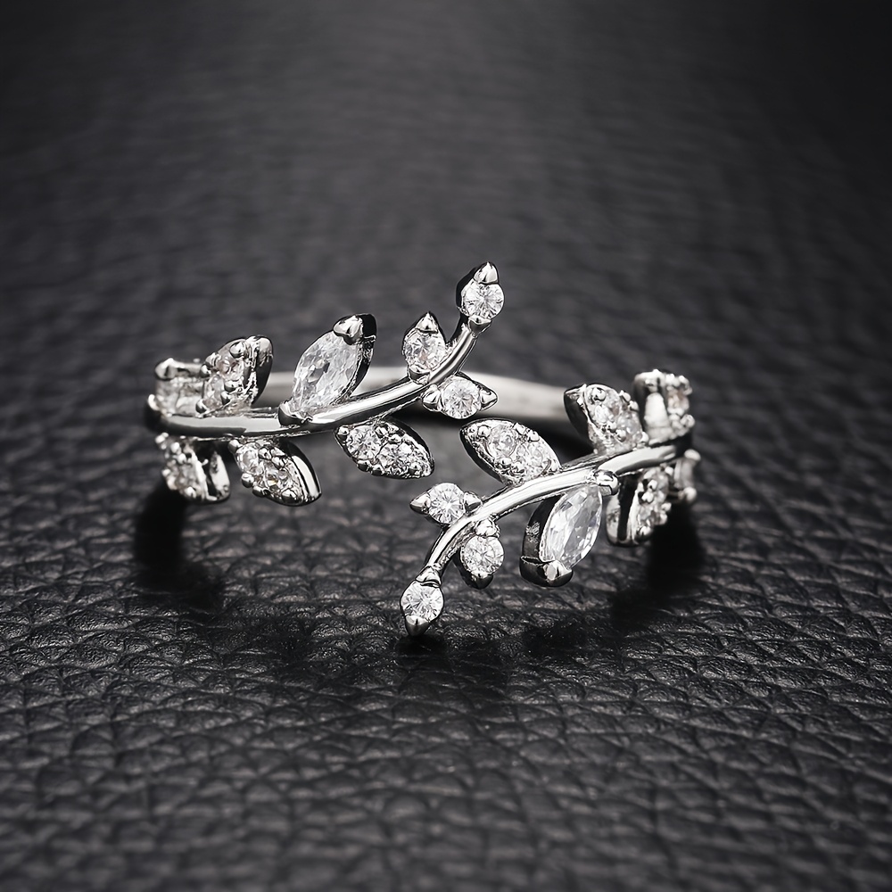 Golden Tone Leaf Ring Geometric Openwork with CZ