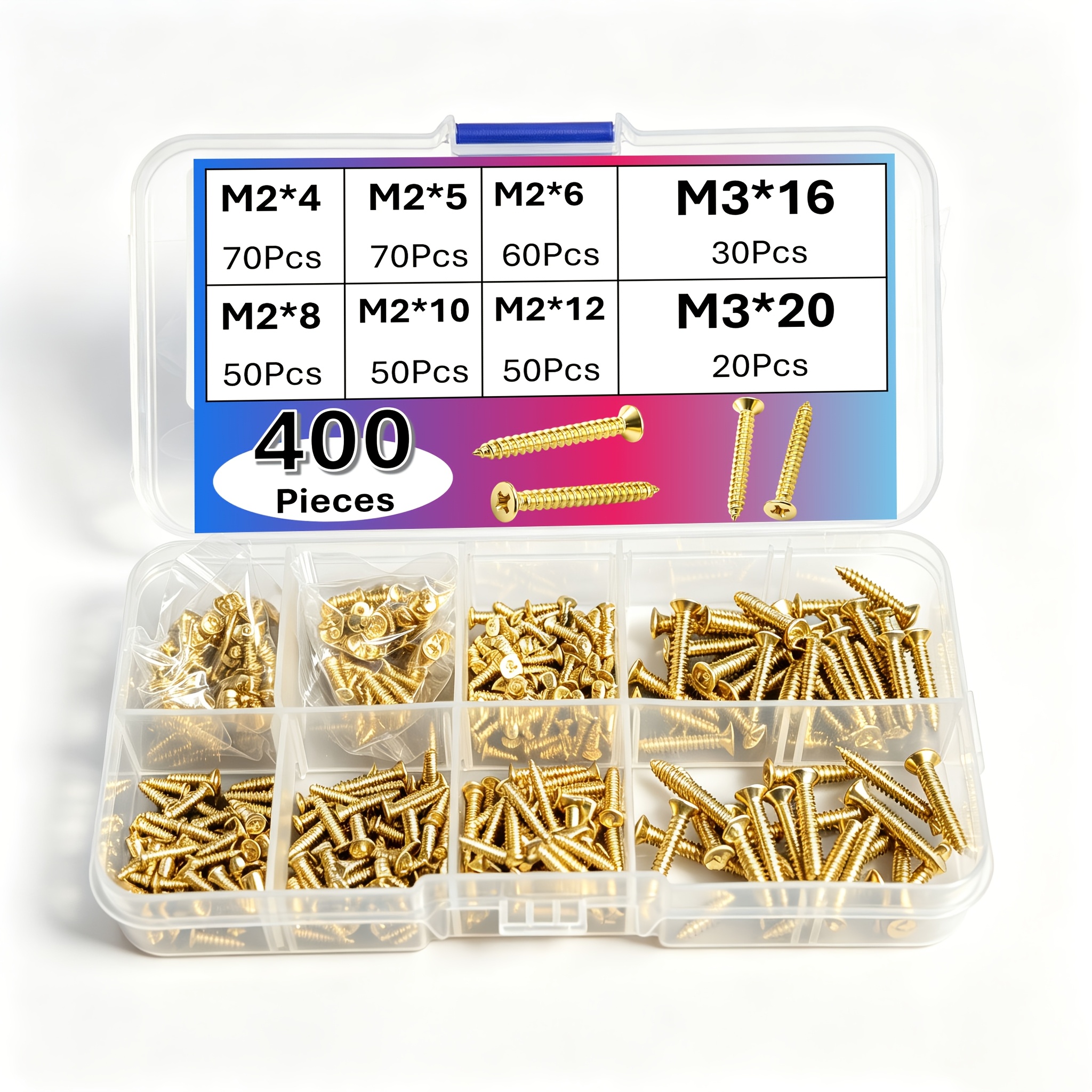 TEMU 400pcs Colorful M2/m3 Micro Self-tapping Wood Screws Assortment | Countersunk Cross Design For Furniture, Musical Instruments, Vintage Storage