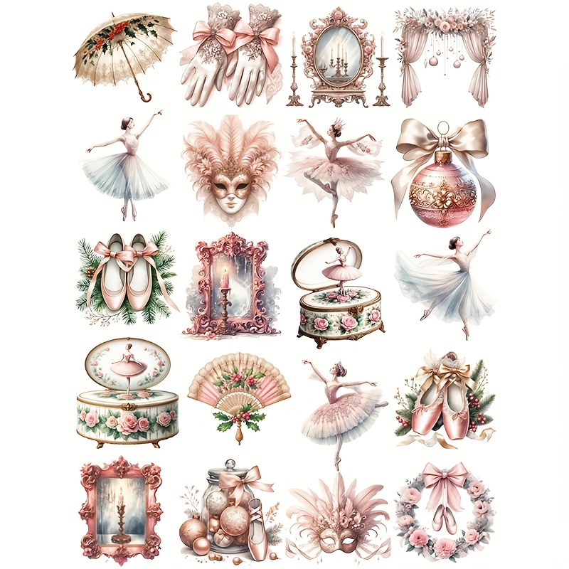 Image of 1 Pack Of Vintage Ballet Girl Material Stickers, Decorative Creative Craft Stickers, Elegant Ballet Cut-outs For Scrapbooking, Diary, Photo Album, Stationery, Material Sticker Set For Decoration