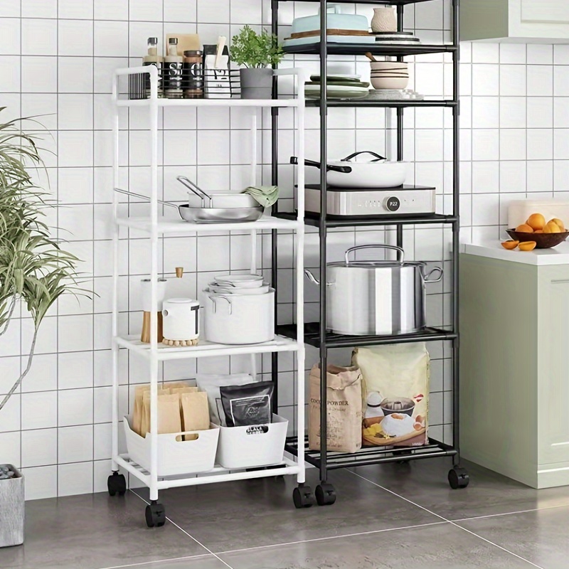 

4-tier Metal Mobile Storage Island With Wheels - Versatile Kitchen Organizer, No Electricity Required, Wood-free