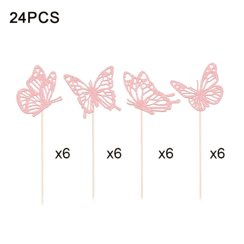 Image of 24pcs Butterfly Cake Toppers Set, Glitter Cupcake Decorations For Birthday, Wedding, Valentine's Day Parties Cake Topper Decorations Cake Decorations