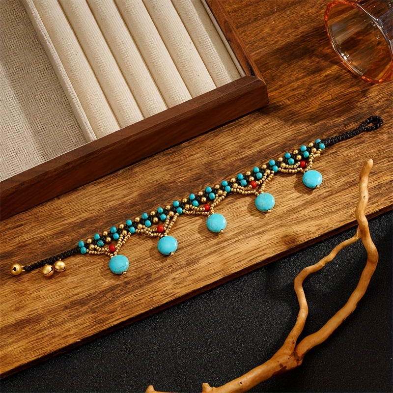 Women's Bohemian Style Natural Turquoise Double Layer Anklet