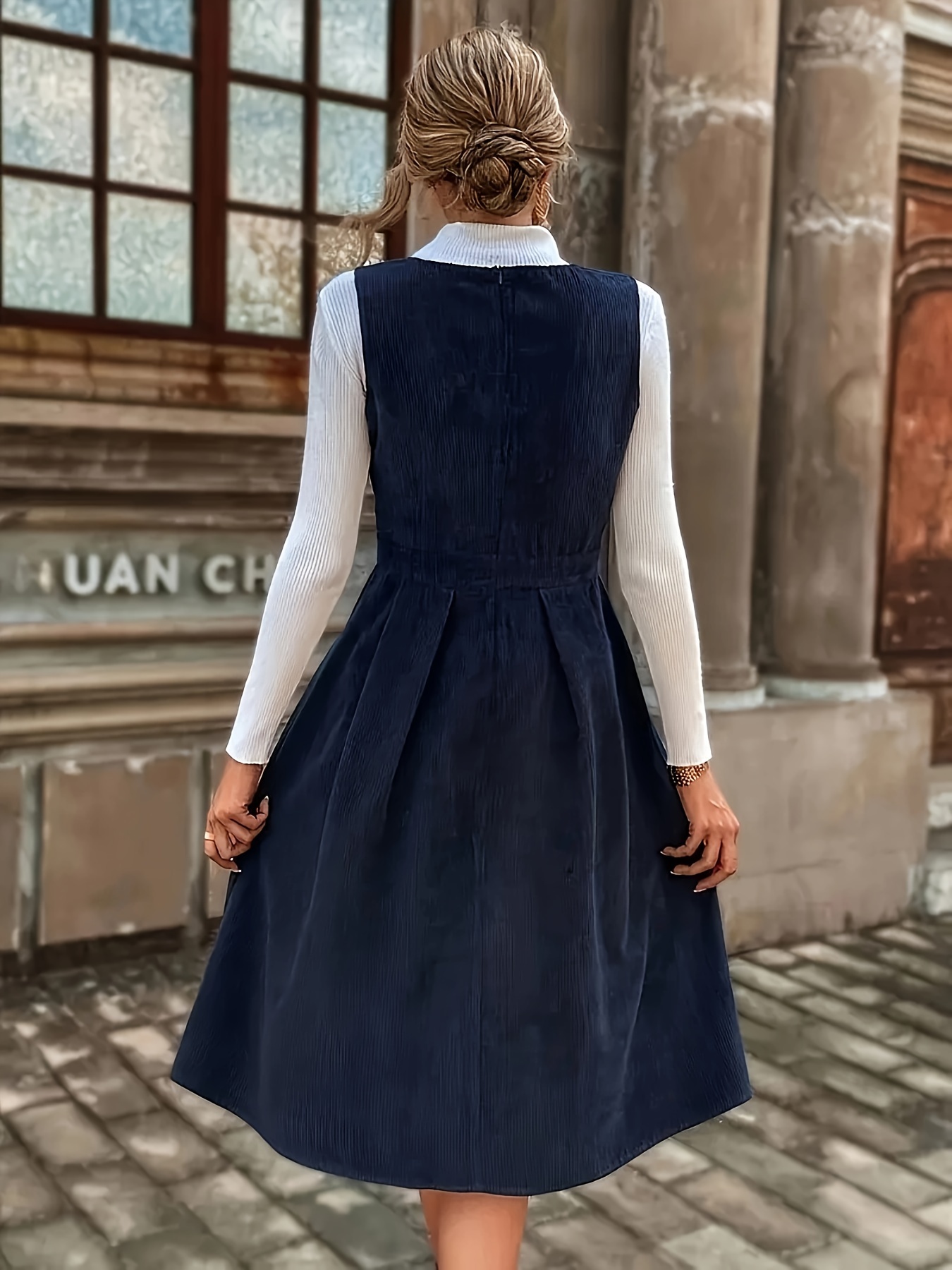 elegant v neck length corduroy dress autumn winter - Temu Mauritius