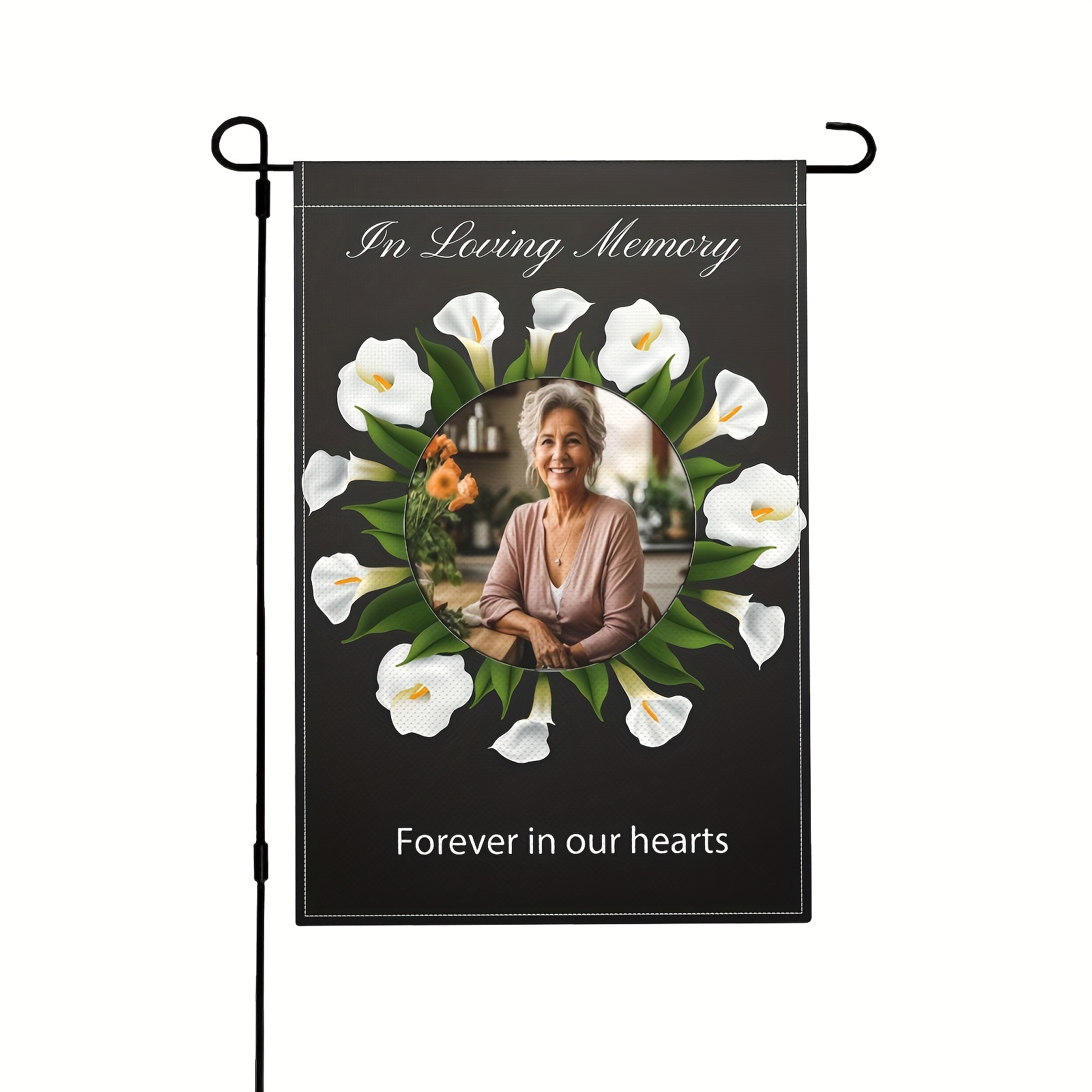 

1pc, Forever In Our Hearts Double Sided Lawn Flag, Custom Personalized Memorial Photo Garden Flag,custom Cemetery Flag, Condolence Gift, (no Metal Brace) 12×18 Inch