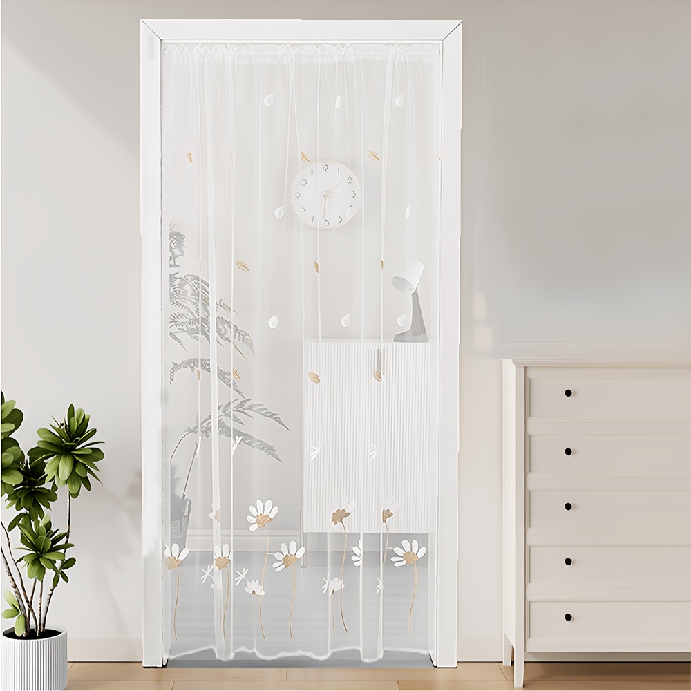 TEMU Pack Of 1, Country Dragonfly And Daisy Sheer Curtain, Brown Embroidery, Rod , Lightweight And Easy To Hang, Washable, Breathable Mesh Fabric,