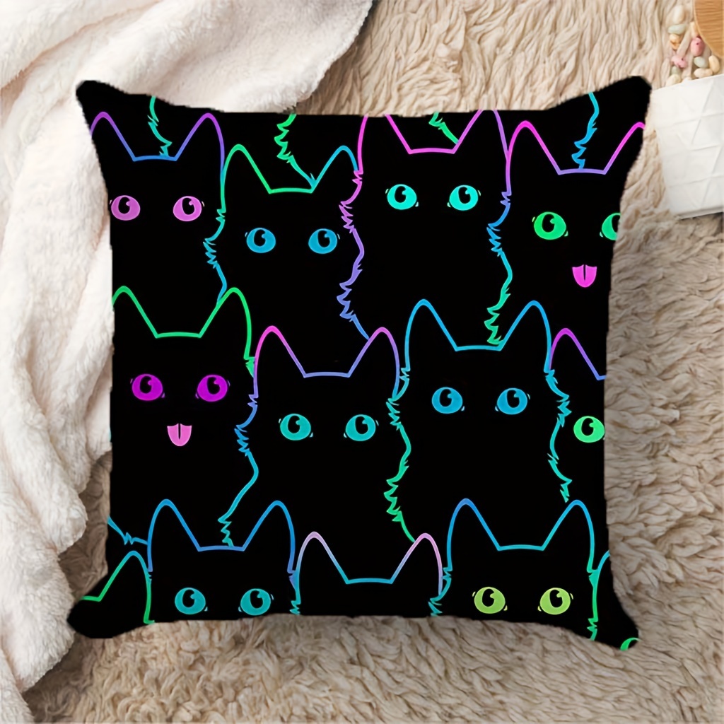 TEMU 1pc, Novelty Cute Cat Pattern Pillow Decoration, Super Soft Short Plush Cushion Cover With Invisible Zipper, Suitable For Sofa, Bedroom, Living