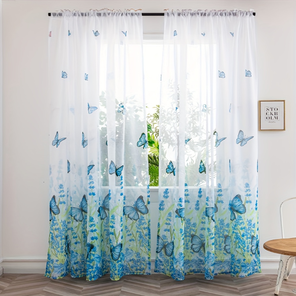 

2 Pcs Lavender Butterfly Mosquito Screen, Bay Window Curtain Screen, Bedroom Decorative Door Curtain