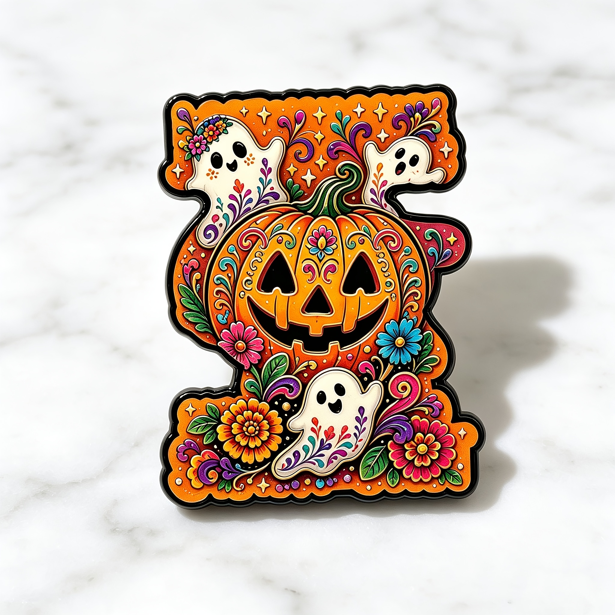 TEMU Pin's émaillé motif citrouille dessin animé sur le thème d'Halloween, motif floral de la des Morts Jack-O'-Lantern avec petits et , accessoires