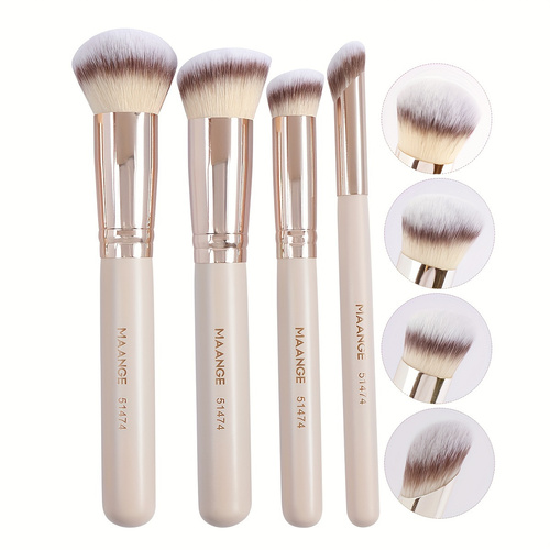 4pcs Set of Makeup Brushes Including a Foundation Brush, Blush Brush, Concealer Brush, And Contour Brush. Feature Soft Bristles And Are Perfect As a Gift for Women, Easy to Carry While Traveling, Ideal for Beginners, And Great for Parties