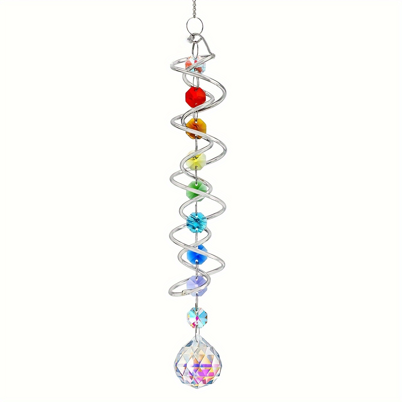 Image of 1pc Crystal Suncatcher Wind Spinner, 3d Gazing Ball Spiral Tail With Hanging Hook, 17.72 Inches Colorful Maker, Wind Chime For Decor