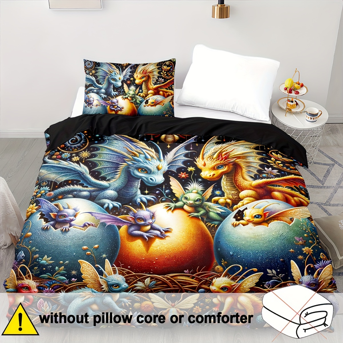 E-shop Ein Set aus 2/3 Teilen, bestehend aus einem weichen und bequemen Drachen-Bettbezug, mit einem Design von alten Wildtieren. Diese bezaubernde