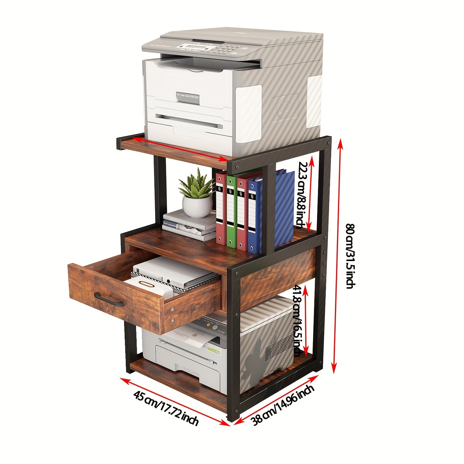 TEMU Yq Funlis 3-tier Printer Stand With Wheels, Home Office Movable Printer Stand With Drawer Rolling Filing Cabinet Printer Cartfor Media Player Scanner In Room Office
