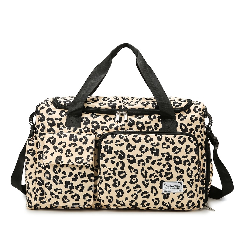 TEMU Large Size Large-capacity Leopard Print Travel Duffel Bag With Multiple Compartments, Shoe Compartments And Spacious Overnight Carry-on