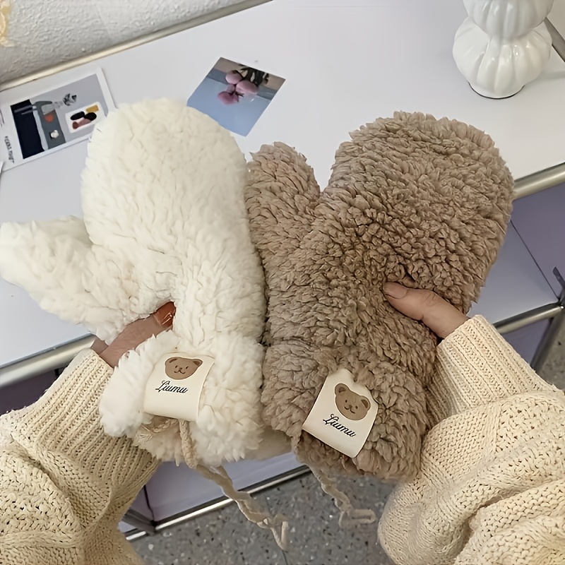 

1 Pair Women's Winter Gloves, Ultra- Polyester Fleece , Non-stretch Casual Outdoor Wear, Hand Washable Or , Cute Animal Pattern