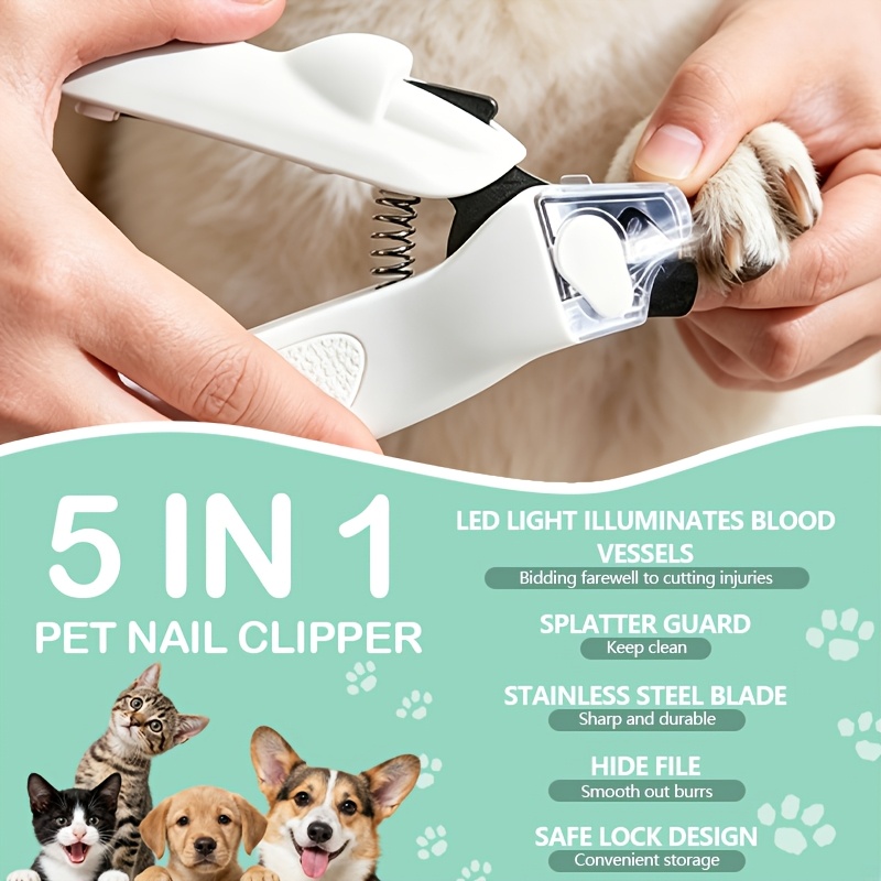 TEMU Pet Nail Clipper - Features An Led Light, Built-in Nail File, Stainless Steel , A Splash Guard, A Non-slip Handle, Suitable For Cats And Dogs,