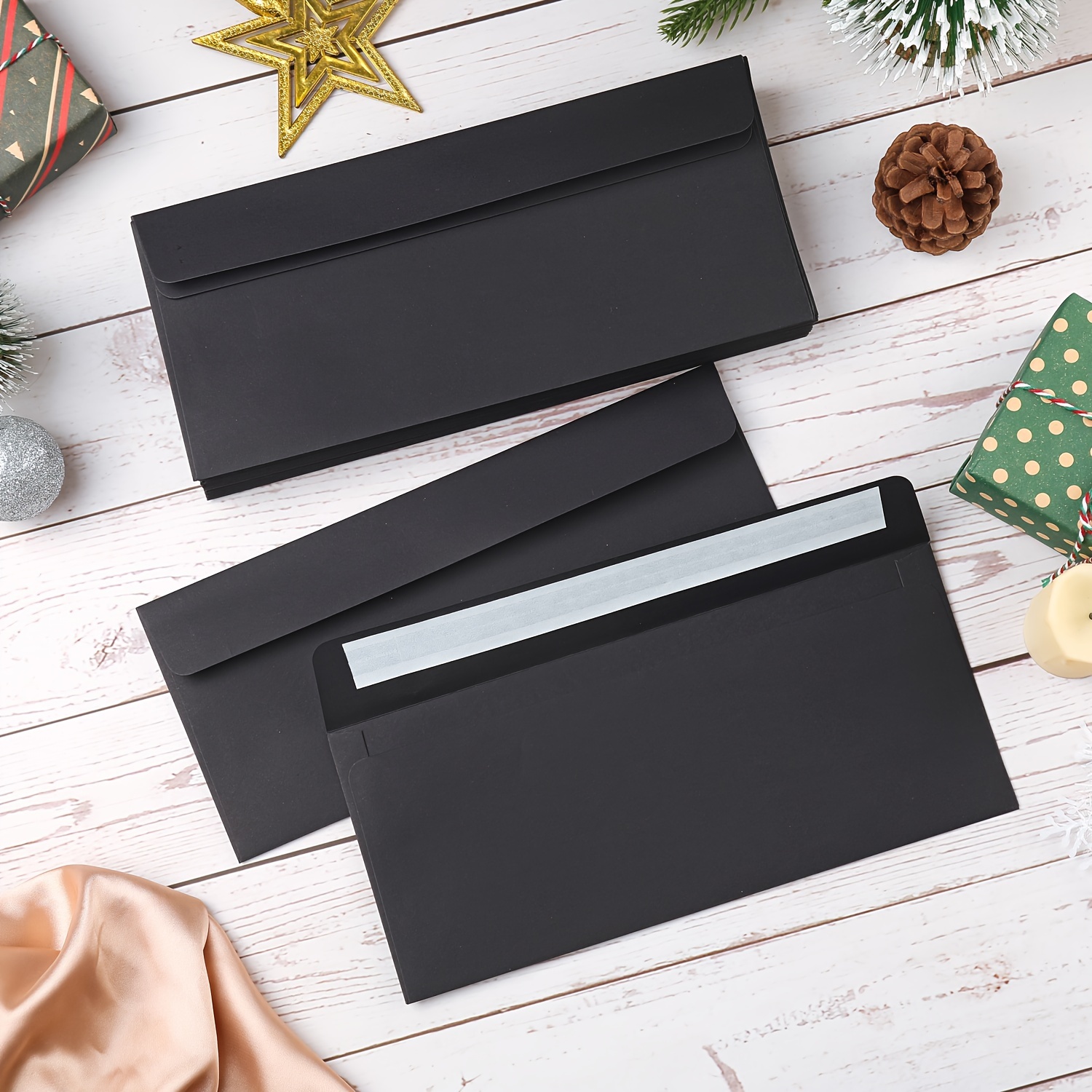 E-shop 20er-Packung Nr. 10 schwarze Geschäftsumschläge 4,1 x 9,4 Zoll – Hochglanzpapier mit Haftklebeverschluss für Hochzeiten, Weihnachten, Jubiläen,