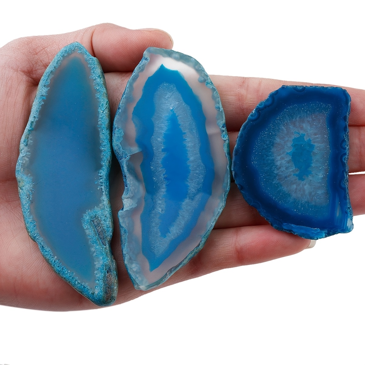 12pcs Natural Blue Banded Agate Geode Slices for DIY Craft & Coaster Making
