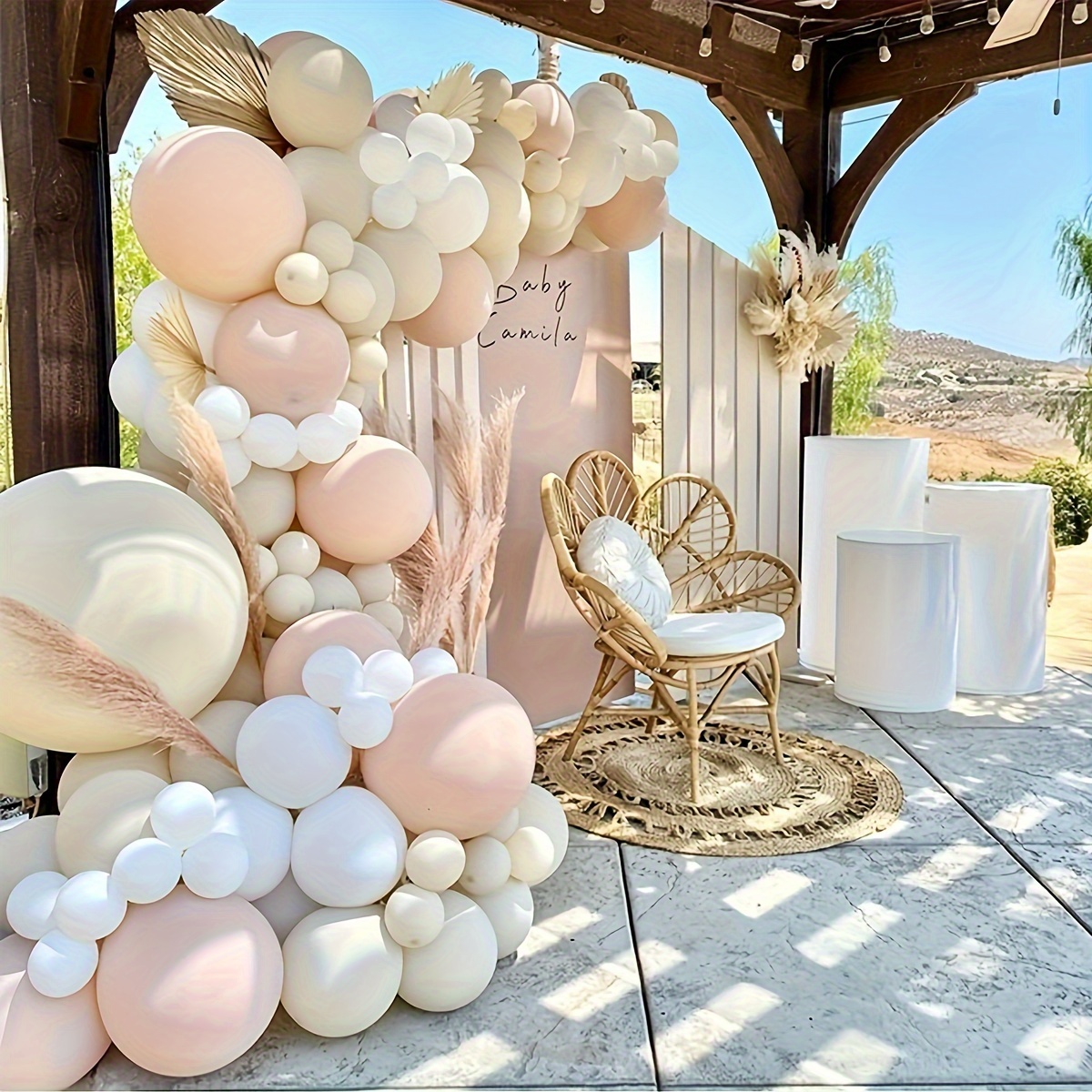 

149pcs Elegant Balloon Set In White, Sand, And Pearl Pink - Perfect For Weddings, Bridal Showers, Birthdays, Graduations & More - Versatile Indoor/outdoor Decor