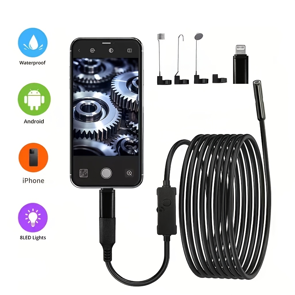 industrial endoscope with 8 led lights high definition pipeline   ip67   in 1m   5m   options compatible with ios and   phones suitable for pipeline inspection and car maintenance