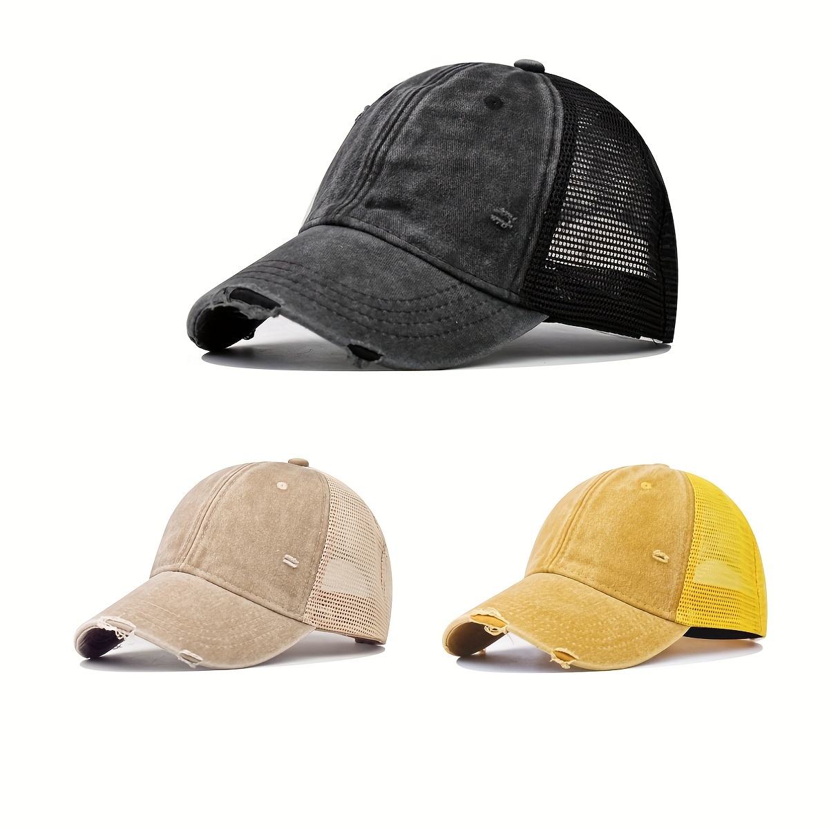 

Vintage Distressed Baseball Cap For Women, Breathable Sun Protection Sport Hat, Solid Color With Mesh Back, Outdoor Versatile Fashion Cap, Adjustable Fit