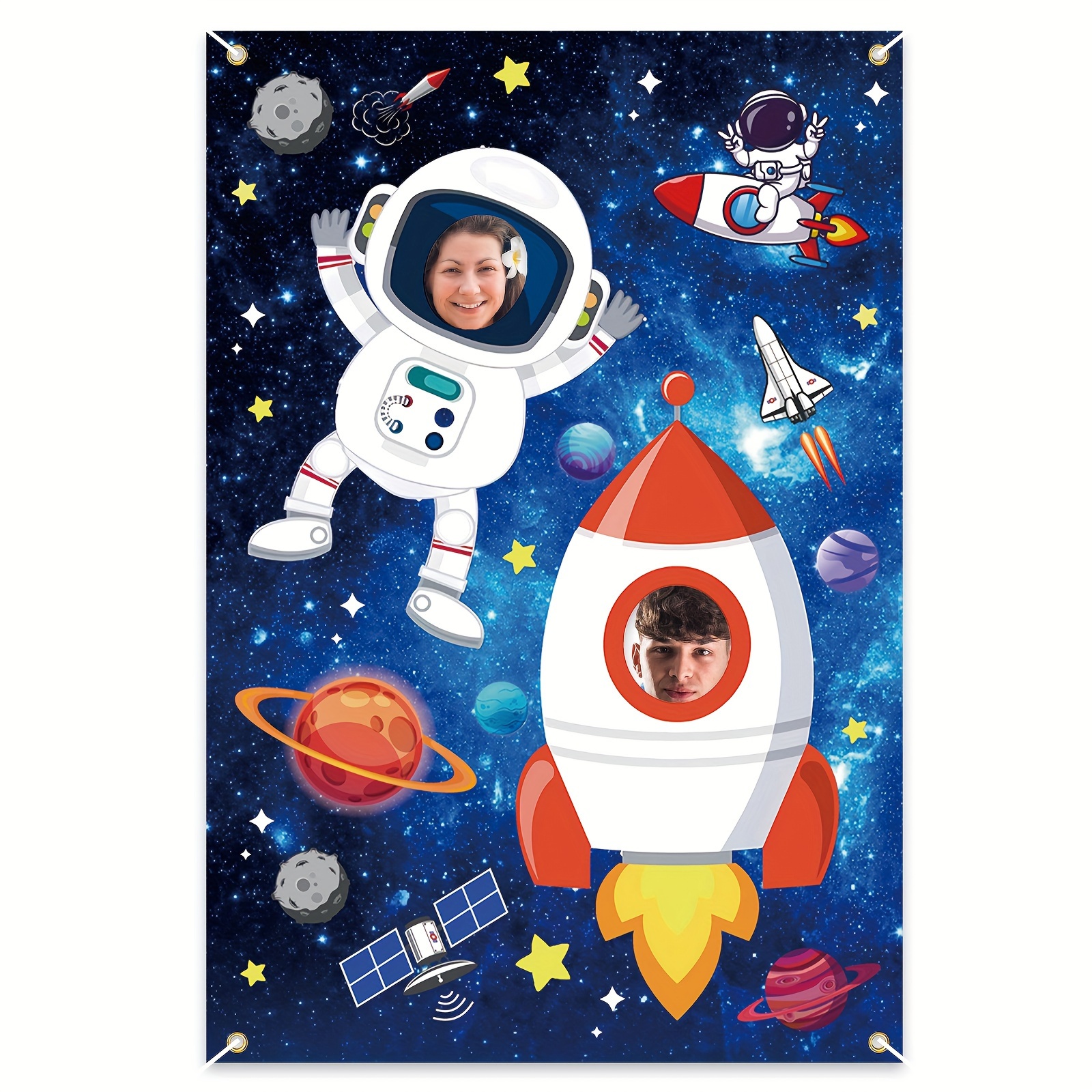 

Vibrant Space Astronaut Photo Banner Decoration - Couples-friendly Hilarious Face Hole Prop Backdrop For Space Theme, Birthday, Shower Party Decoration Supplies