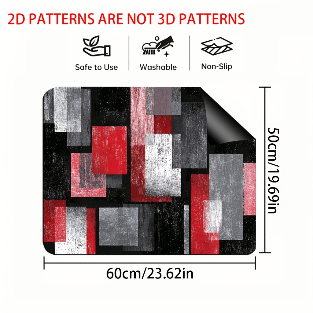 TEMU 1pc, 2d Flat Printing Kitchen Stove Protector Mat, Red Black Gray White Geometry,multifunctional, Fit For Decorative Countertop Decoration For