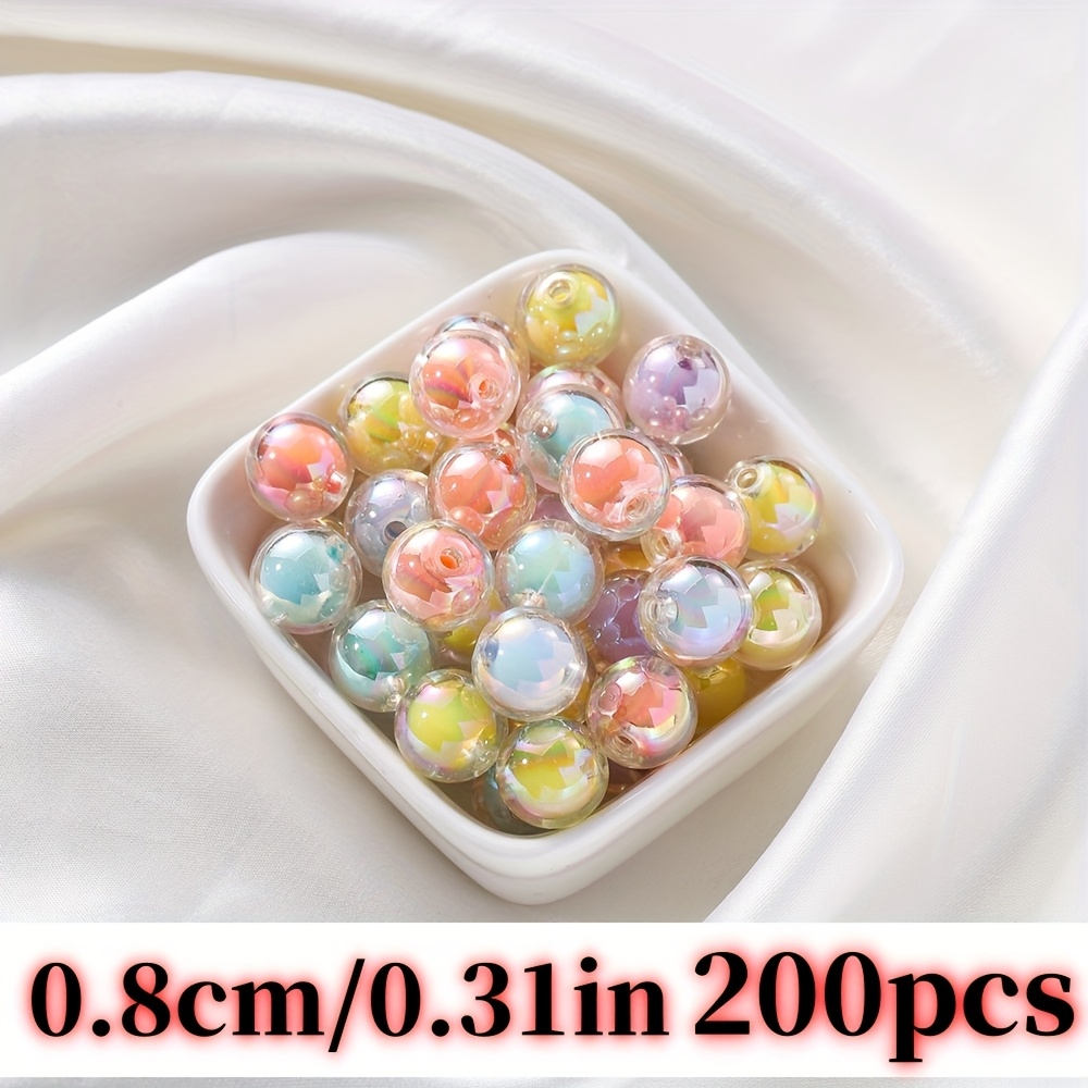 200pcs 8mm Mixed Color, In, Jelly Round Beads, Acrylic Beads, Beads. Loose Beads Diy In Hand Material, Decoration Beads (ab Color, Frosted, Transparent)